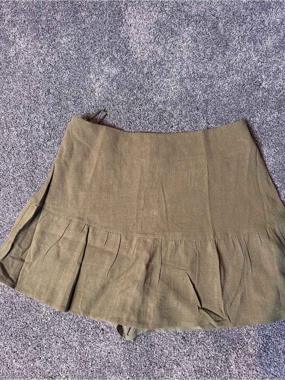Olive Green Tiered Ruffle skirt with shorts underneath